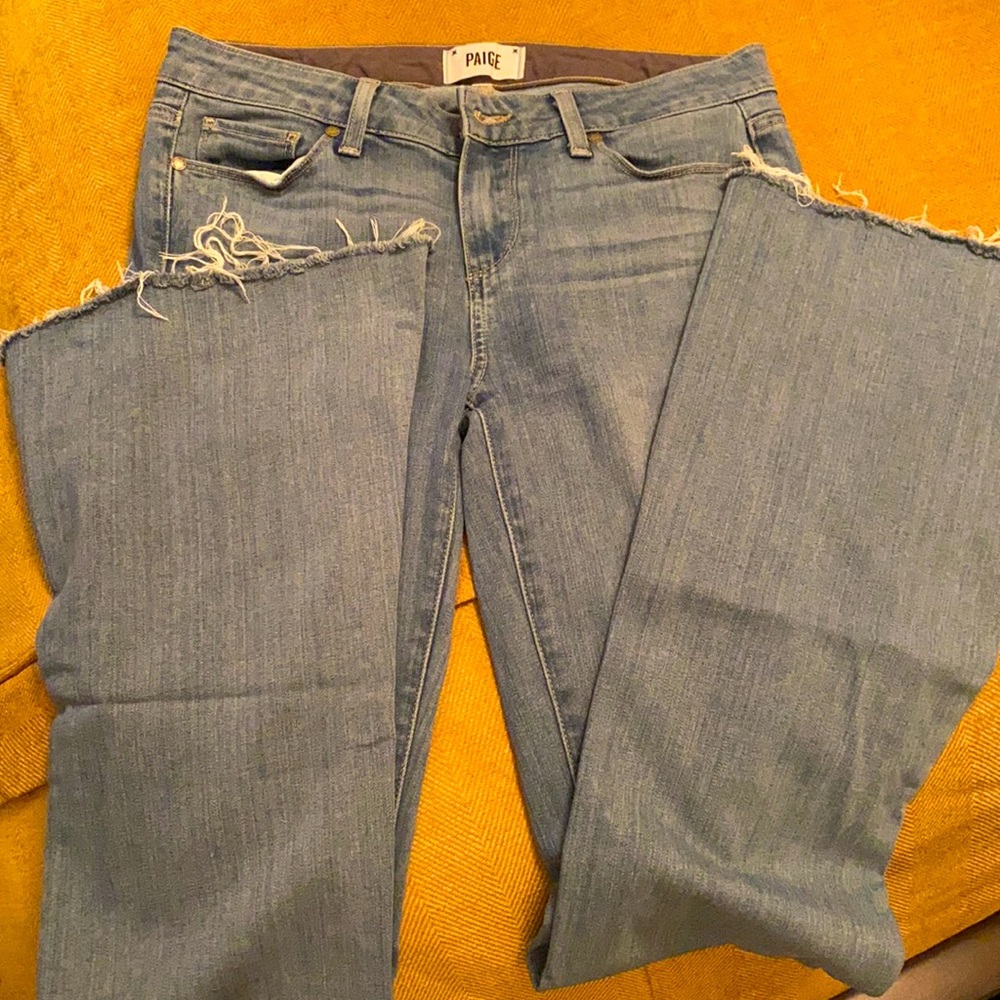 PAIGE Denim Lightwash Raw-hem Flares